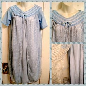 VTG 50s Chinese Blue Nylon/Sheer Lace Nigh…